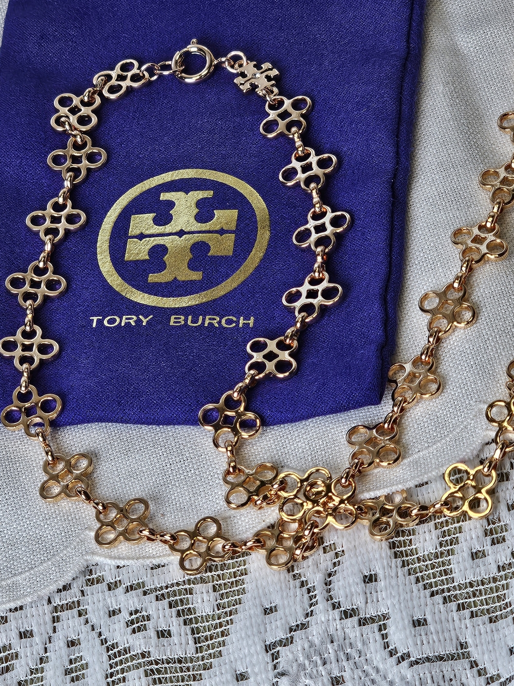 Tory Burch Rose Gold Clover Link Necklace New 32 Inches